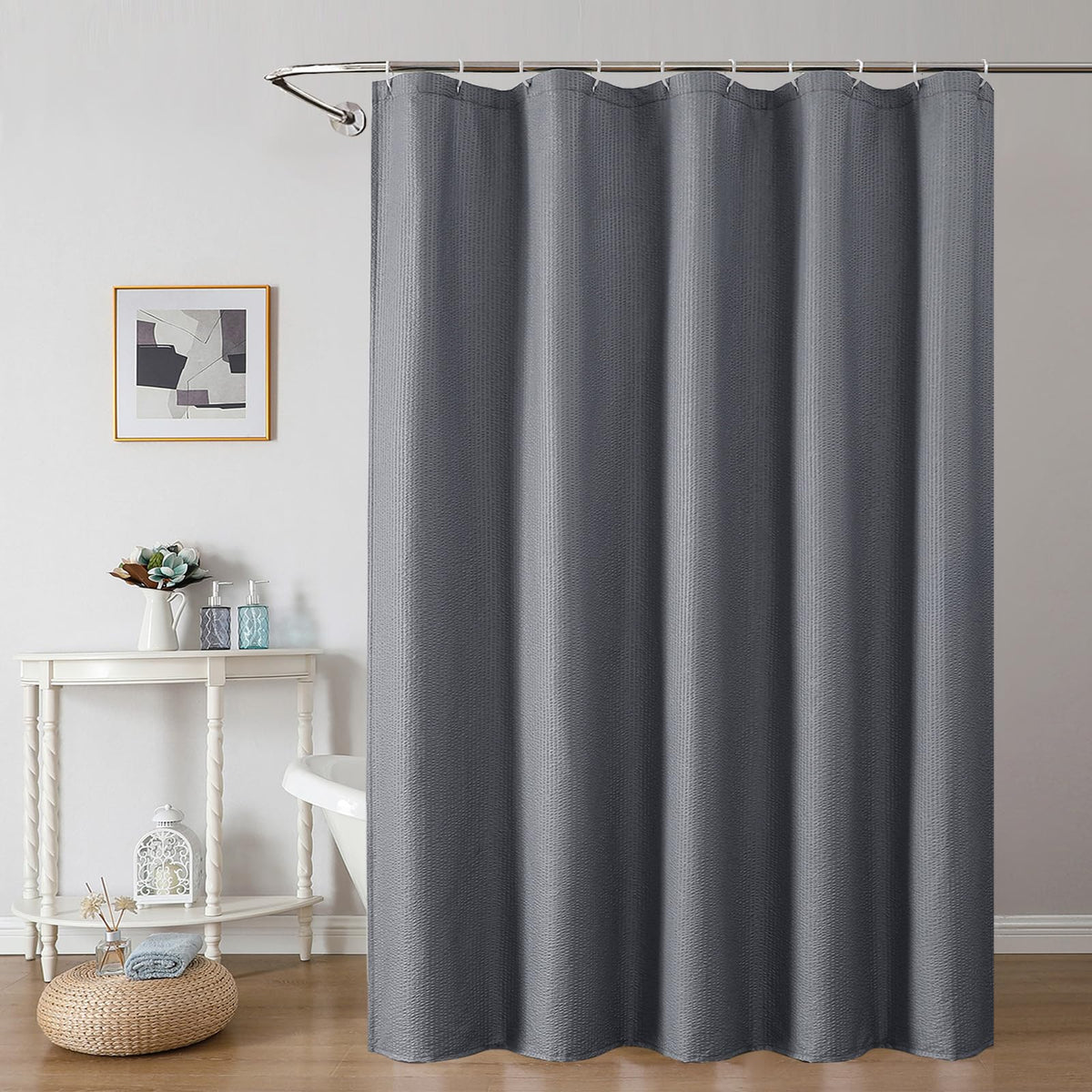 OWENIE Pink Shower Curtain for Bathroom 72x72 Inch, 3D Embossed Textured Waffle Fabric Shower Curtains, Soft Hotel Farmhouse Style, Water Repellent, Machine Washable, Pink, 72" W x 72" L