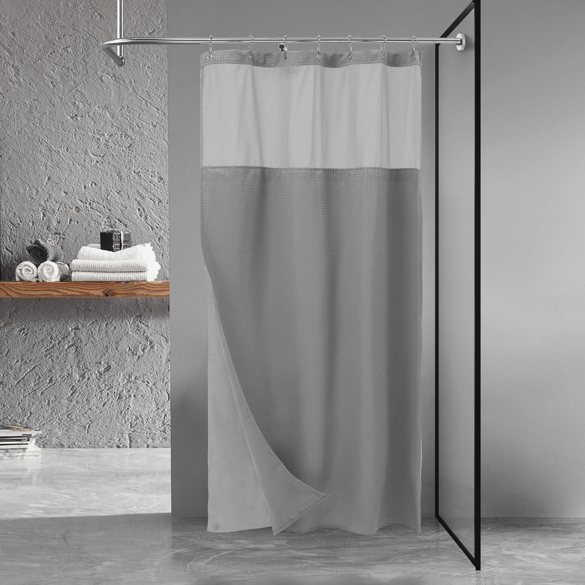 N&Y HOME Waffle Weave Shower Curtain with Snap-in Liner Set White, 71x72