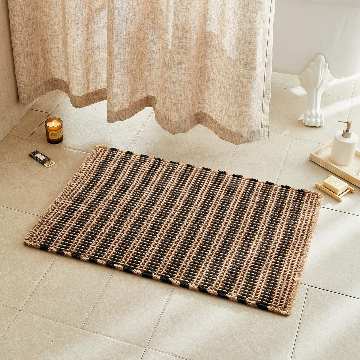 TYUU Waffle Bath Mat, Boho Bathroom Rugs Non Slip Washable, 30x20 Khaki