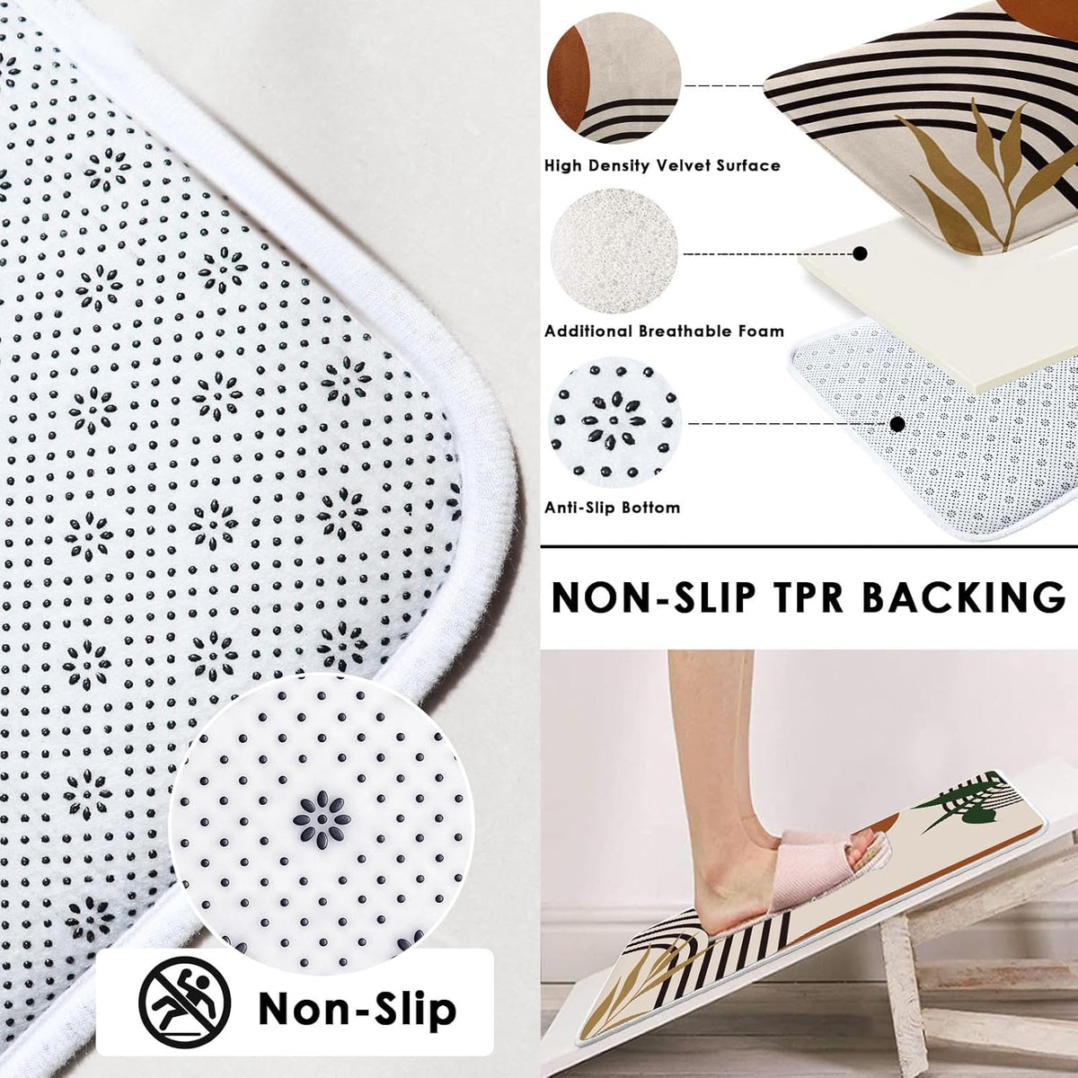 Bathroom Sets with Shower Curtain and Rugs, Set of 4 Geometric Boho