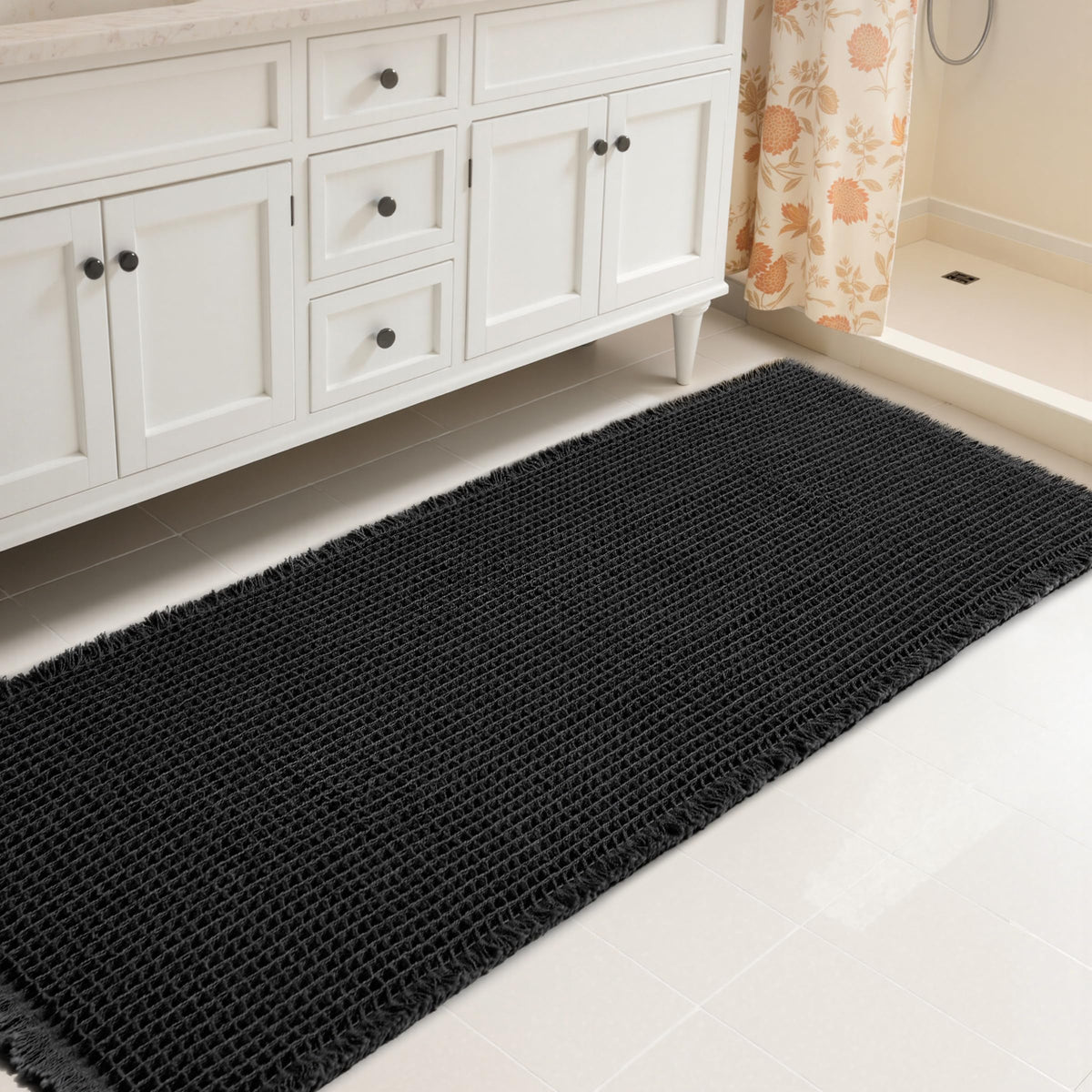 SUBRTEX Bathroom Rugs Chenille Bath Rug Soft Short Plush Bath Mat Soft Shower Mat Water Absorbent Shower Mat Quick Dry Machine Washable(White,18" x 24")