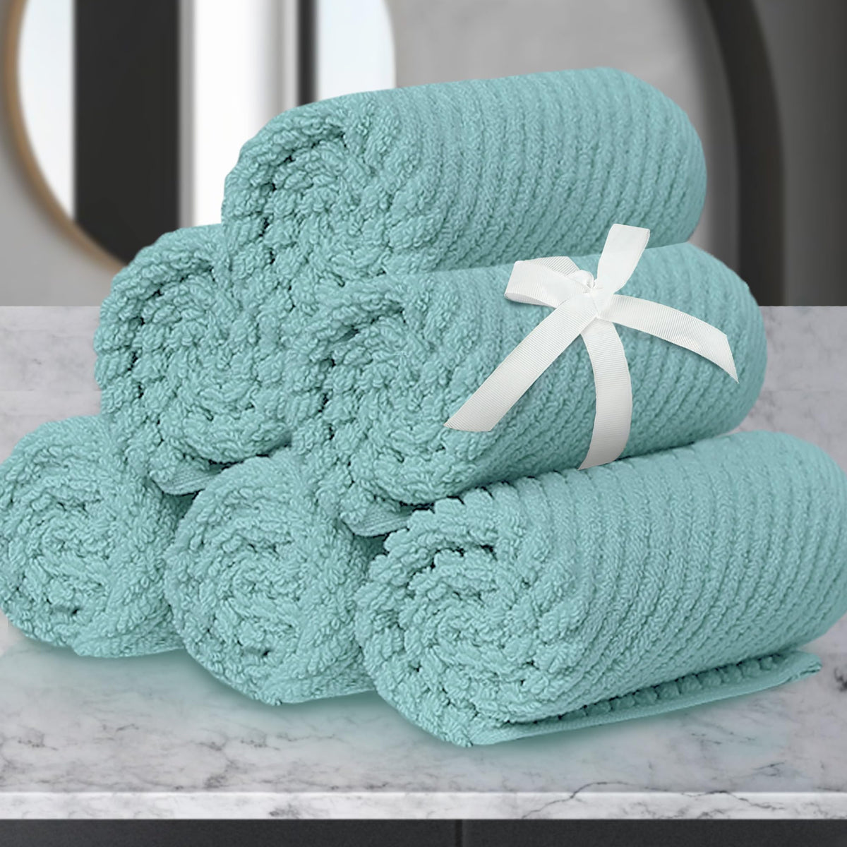 VOOVA & MOVAS 6PC Towel Set, 100% Cotton, Aqua Teal