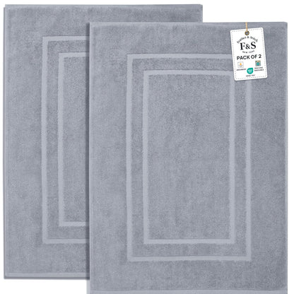 Feather & Stitch 100% Cotton Bath Mats 2 Piece 30x21 Inches, Grey