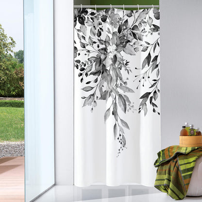 Gibelle Grey Eucalyptus Shower Curtain, Watercolor Floral Print, 72x72