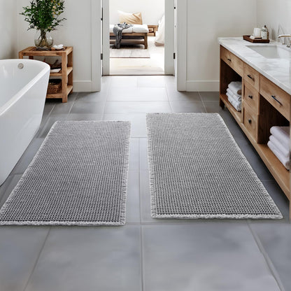 MIULEE Set of 2 Waffle Bathroom Rugs Boho Bath Mat Brown 18x30 Inch