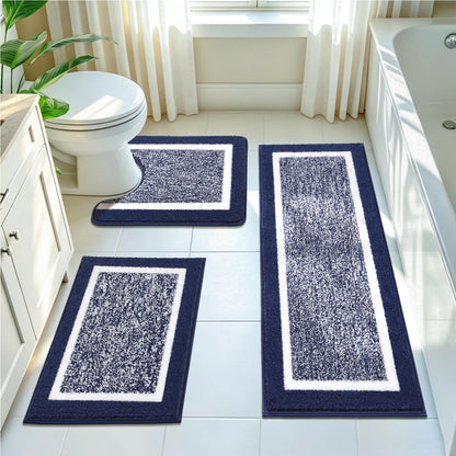 Pauwer Bathroom Rugs 3 Piece Set, Non Slip Washable Bath Mat, Dark Grey