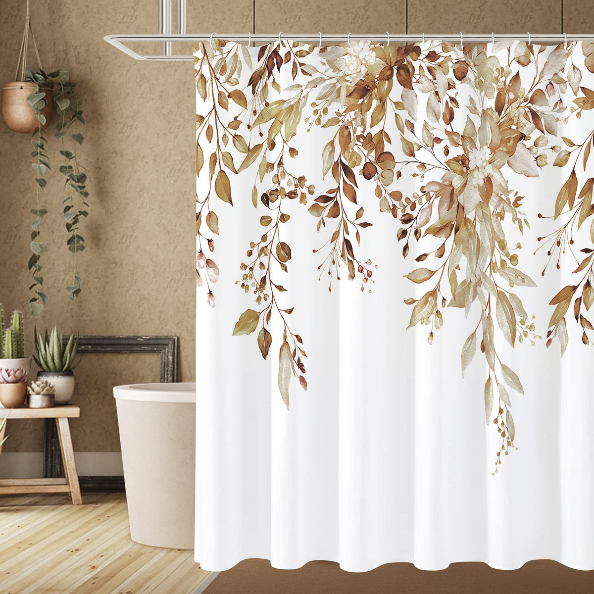 Gibelle Grey Eucalyptus Shower Curtain, Watercolor Floral Print, 72x72