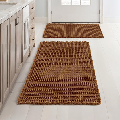 MIULEE Set of 2 Waffle Bathroom Rugs Boho Bath Mat Brown 18x30 Inch