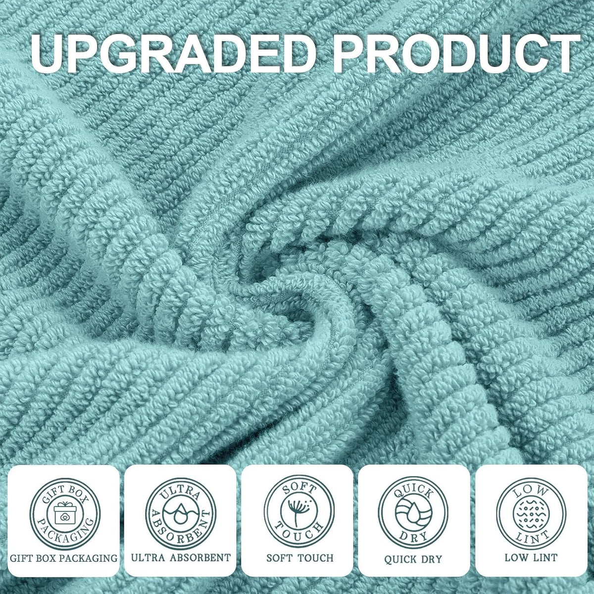 VOOVA & MOVAS 6PC Towel Set, 100% Cotton, Aqua Teal