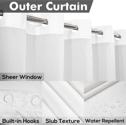 River Dream No Hook Shower Curtain with Snap-in Liner Set, White, 71x74