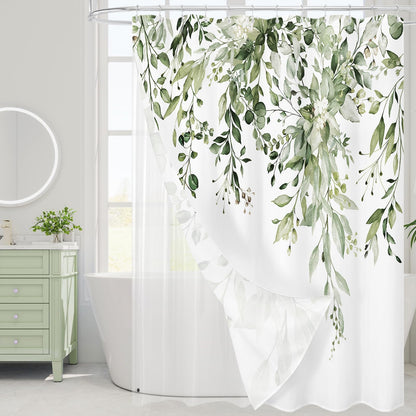 Gibelle 3 in 1 Shower Curtain Set, Grey Eucalyptus Curtain 72x72