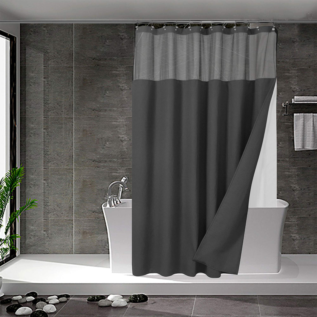 N&Y HOME Waffle Weave Shower Curtain with Snap-in Liner Set White, 71x72