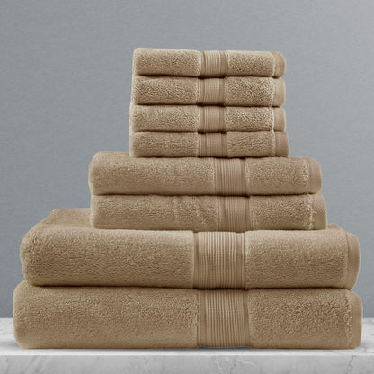 Madison Park 800GSM 100% Cotton Bathroom Bath Towel Set of 8, Natural