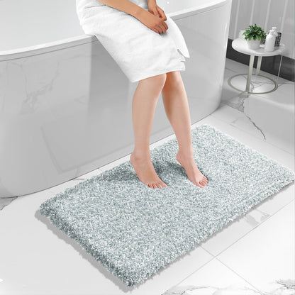 Yimobra Bathroom Rugs Non Slip Washable, Ultra Soft and Water Absorbent Bath Mats, Fluffy Shower Mat Outside, Plush Matts for Bathroom Floor/Sink, 24X17, Home Decor Accessories, Light Gray and White