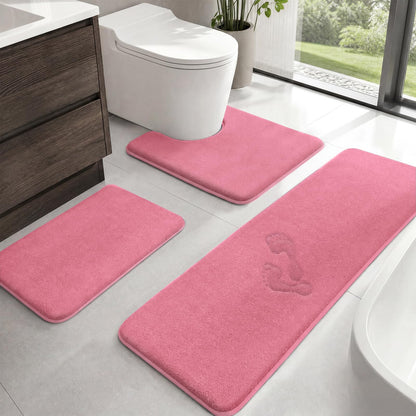 HUXMEYSON Bathroom Rugs Sets 3 Piece, Non-Slip & Quick Dry Bath Mat Set, Ultra Soft Velvet Bath Rugs for Bathroom, Toilet and Shower Floor, Grey