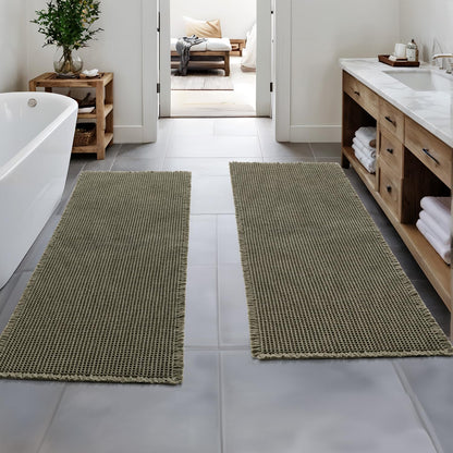 MIULEE Set of 2 Waffle Bathroom Rugs Boho Bath Mat Brown 18x30 Inch
