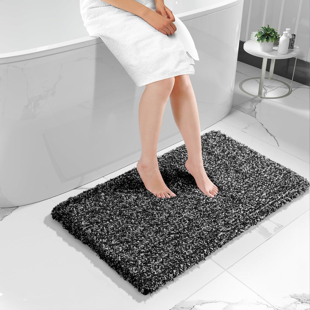 Yimobra Bathroom Rugs Non Slip Washable, Ultra Soft and Water Absorbent Bath Mats, Fluffy Shower Mat Outside, Plush Matts for Bathroom Floor/Sink, 24X17, Home Decor Accessories, Light Gray and White
