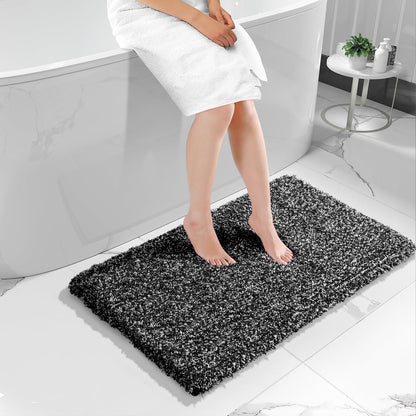 Yimobra Bathroom Rugs Non Slip Washable, Ultra Soft and Water Absorbent Bath Mats, Fluffy Shower Mat Outside, Plush Matts for Bathroom Floor/Sink, 24X17, Home Decor Accessories, Light Gray and White