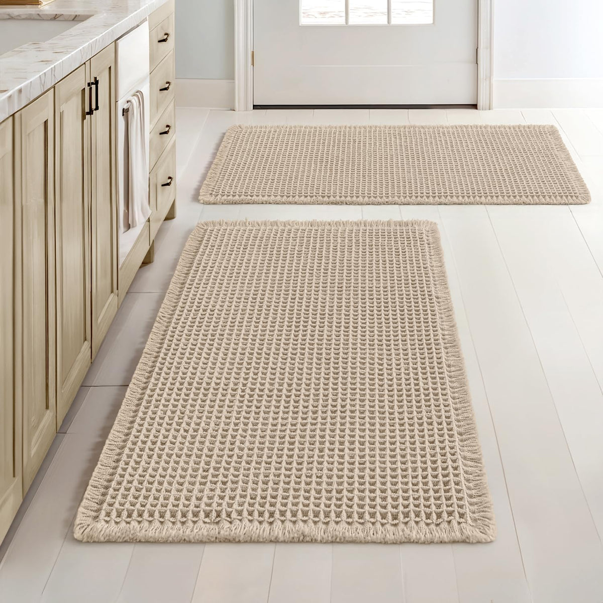 MIULEE Set of 2 Waffle Bathroom Rugs Boho Bath Mat Brown 18x30 Inch