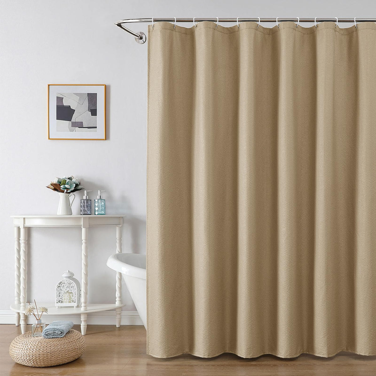 OWENIE Pink Shower Curtain for Bathroom 72x72 Inch, 3D Embossed Textured Waffle Fabric Shower Curtains, Soft Hotel Farmhouse Style, Water Repellent, Machine Washable, Pink, 72" W x 72" L