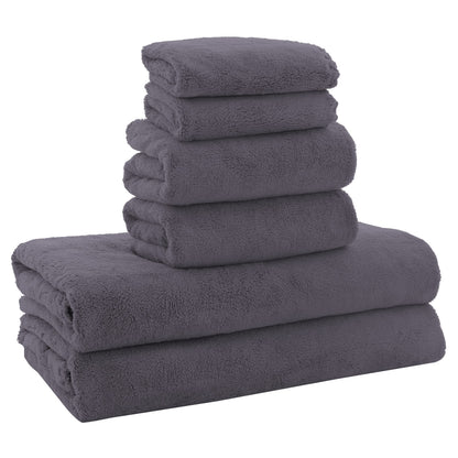 MOONQUEEN Ultra Soft Towel Set - Quick Drying - 2 Bath Towels 2 Hand Towels 2 Washcloths - Microfiber Coral Velvet Highly Absorbent Towel for Fitness, Bathroom, Sports, Yoga, Travel-Grey 6 Pcs