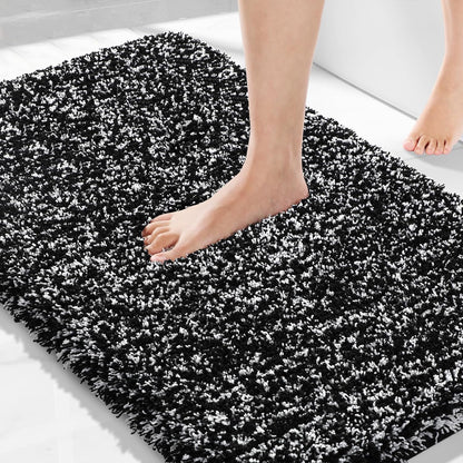 Yimobra Bathroom Rugs Non Slip Washable, Ultra Soft and Water Absorbent Bath Mats, Fluffy Shower Mat Outside, Plush Matts for Bathroom Floor/Sink, 24X17, Home Decor Accessories, Light Gray and White