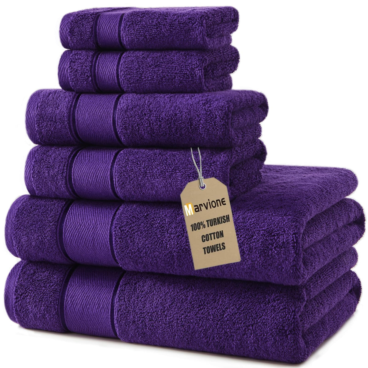 Marvione Bath Towels Set 6 Piece, 100% Turkish Cotton Luxury Towels