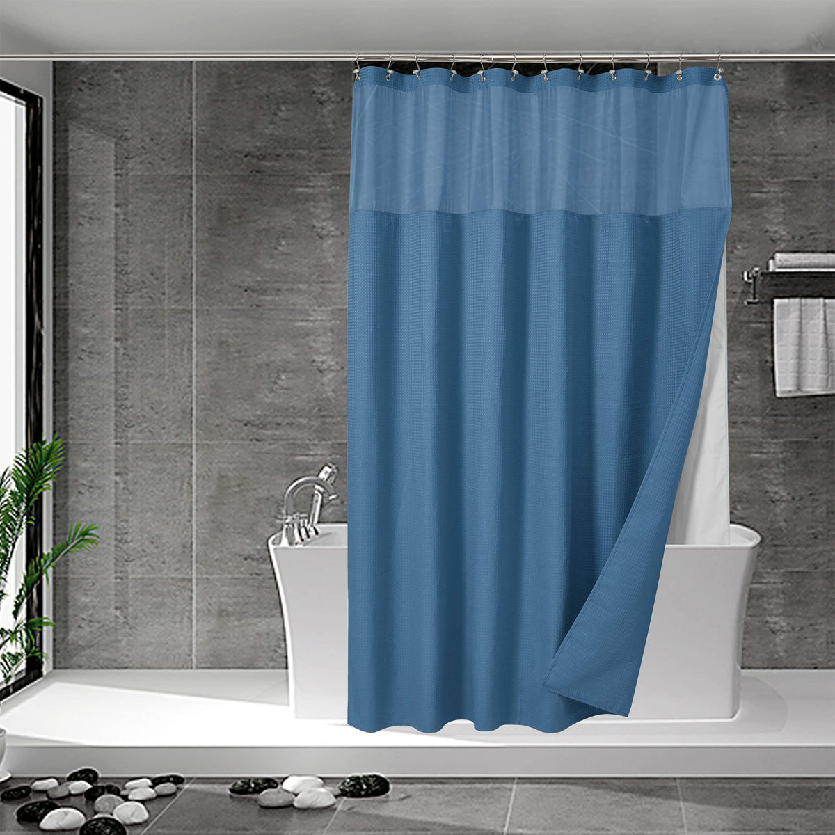 N&Y HOME Waffle Weave Shower Curtain with Snap-in Liner Set White, 71x72