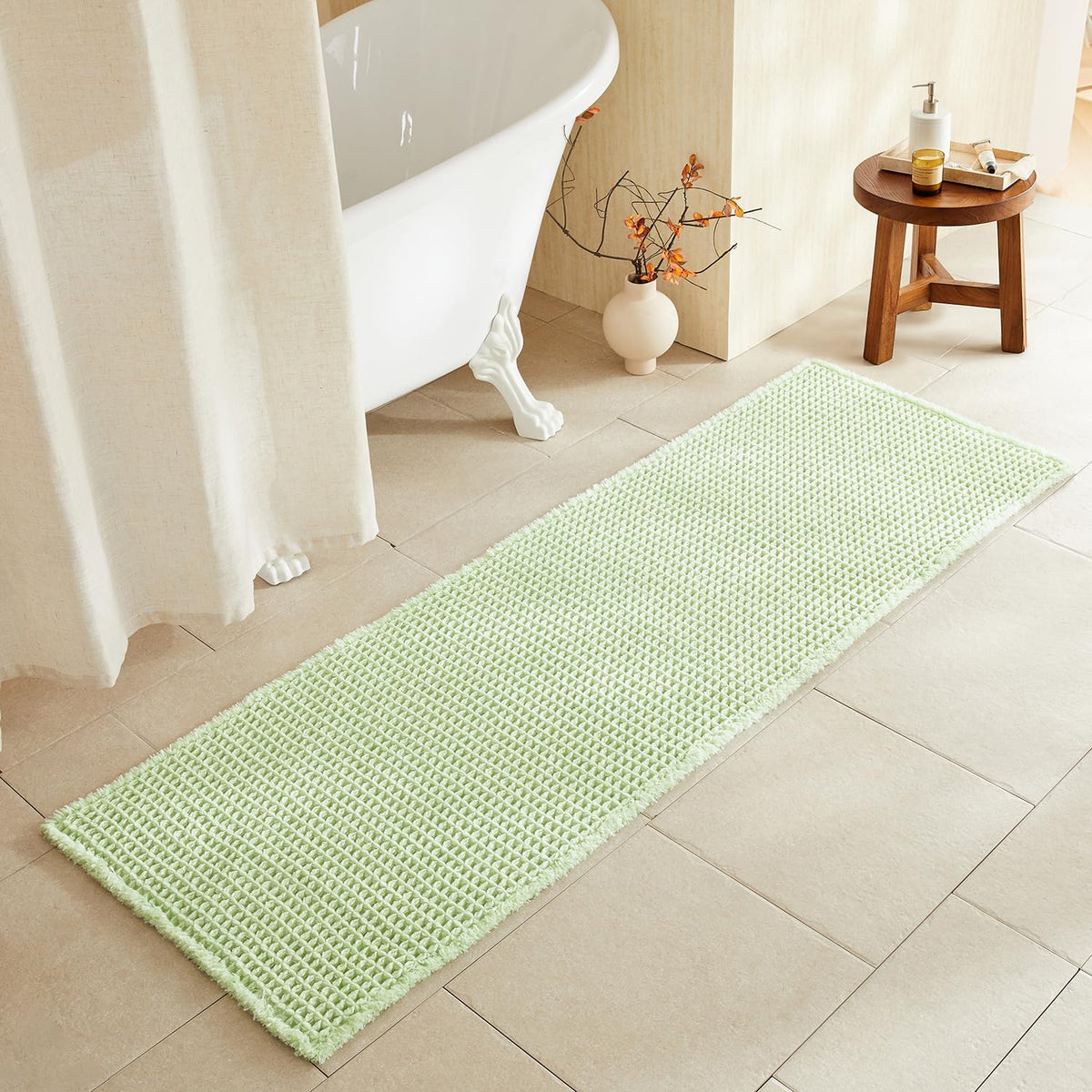 TYUU Waffle Bath Mat, Boho Bathroom Rugs Non Slip Washable, 30x20 Khaki