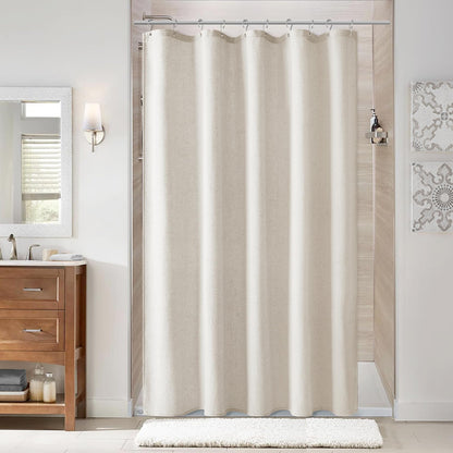 Naturoom Linen Shower Curtain 72 Inch Long for Bathroom Beige 1 Panel