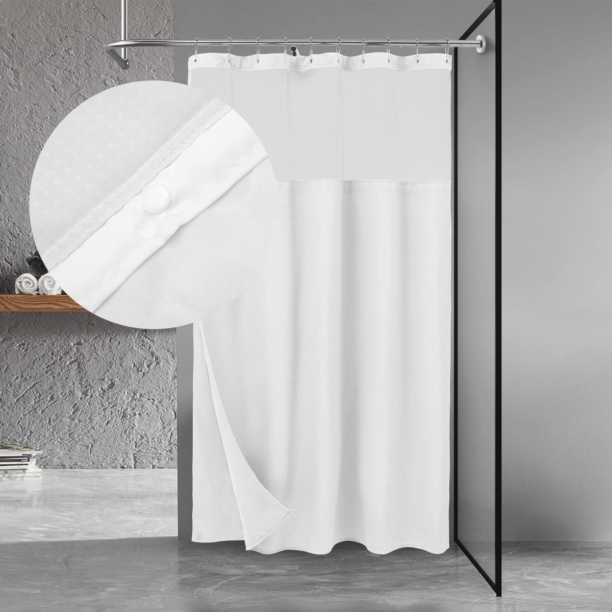 N&Y HOME Waffle Weave Shower Curtain with Snap-in Liner Set White, 71x72