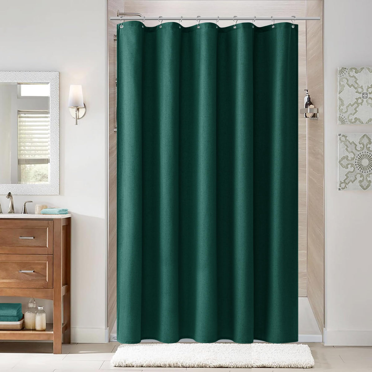 Naturoom Linen Shower Curtain 72 Inch Long for Bathroom Beige 1 Panel