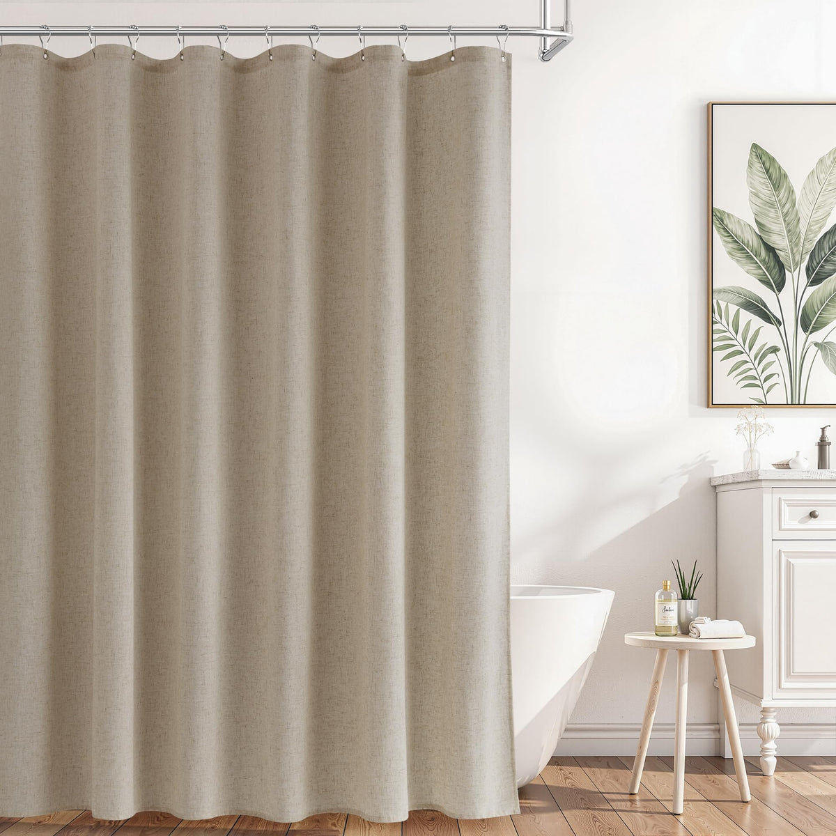 Naturoom Linen Shower Curtain 72 Inch Long for Bathroom Beige 1 Panel