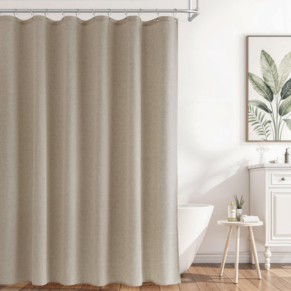 Naturoom Linen Shower Curtain 72 Inch Long for Bathroom Beige 1 Panel