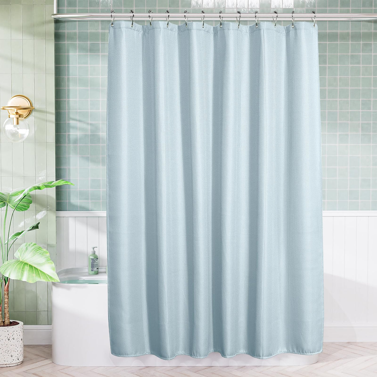 AmazerBath White Shower Curtain Fabric, Waffle Shower Curtains for Bathroom, Cloth Shower Curtain Heavy Duty, Thick Bathroom Shower Curtains Hotel Quality, Premium Polyester, 72x72 Inches