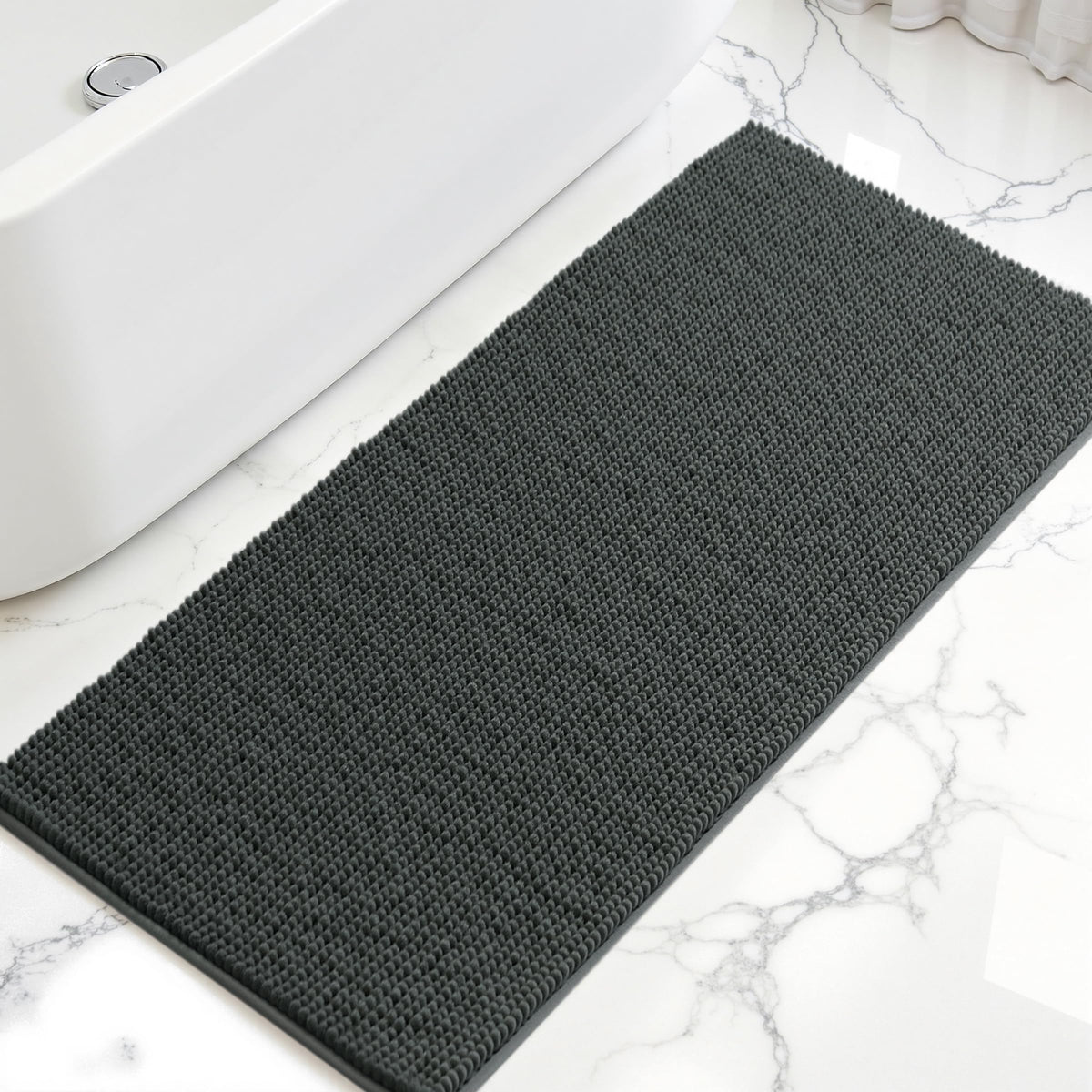SUBRTEX Bathroom Rugs Chenille Bath Rug Soft Short Plush Bath Mat Soft Shower Mat Water Absorbent Shower Mat Quick Dry Machine Washable(White,18" x 24")