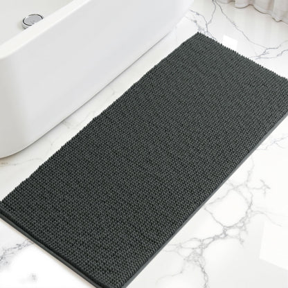 SUBRTEX Bathroom Rugs Chenille Bath Rug Soft Short Plush Bath Mat Soft Shower Mat Water Absorbent Shower Mat Quick Dry Machine Washable(White,18" x 24")