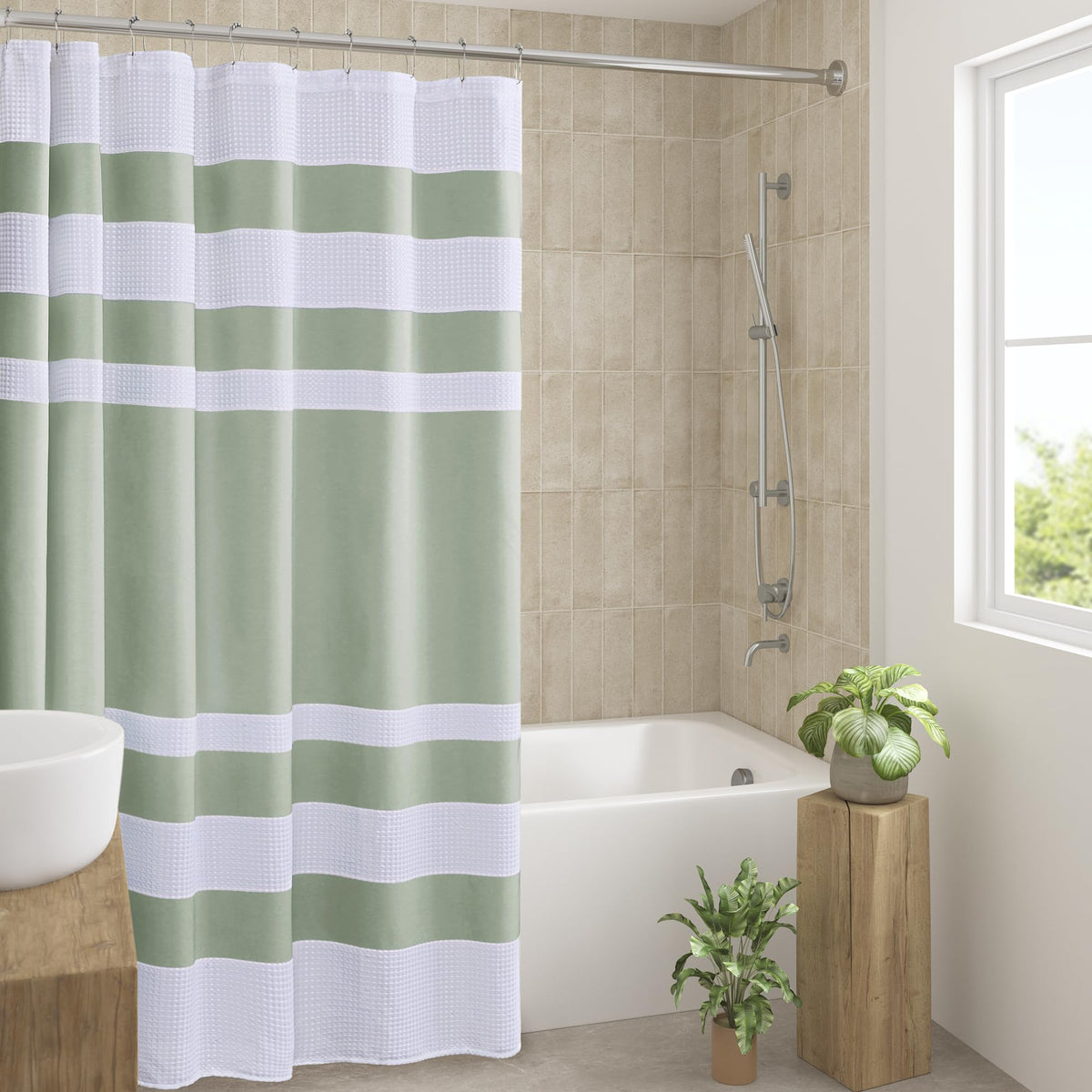 Madison Park Spa Waffle Shower Curtain for Bathroom, 72 x 72, Grey
