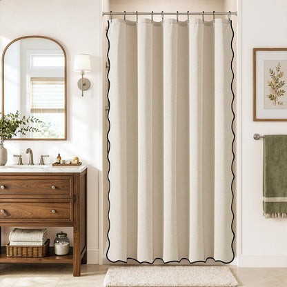 MIULEE 72"x84" Extra Long Scalloped Linen Shower Curtain Cream Beige