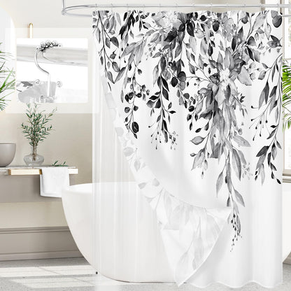 Gibelle 3 in 1 Shower Curtain Set, Grey Eucalyptus Curtain 72x72