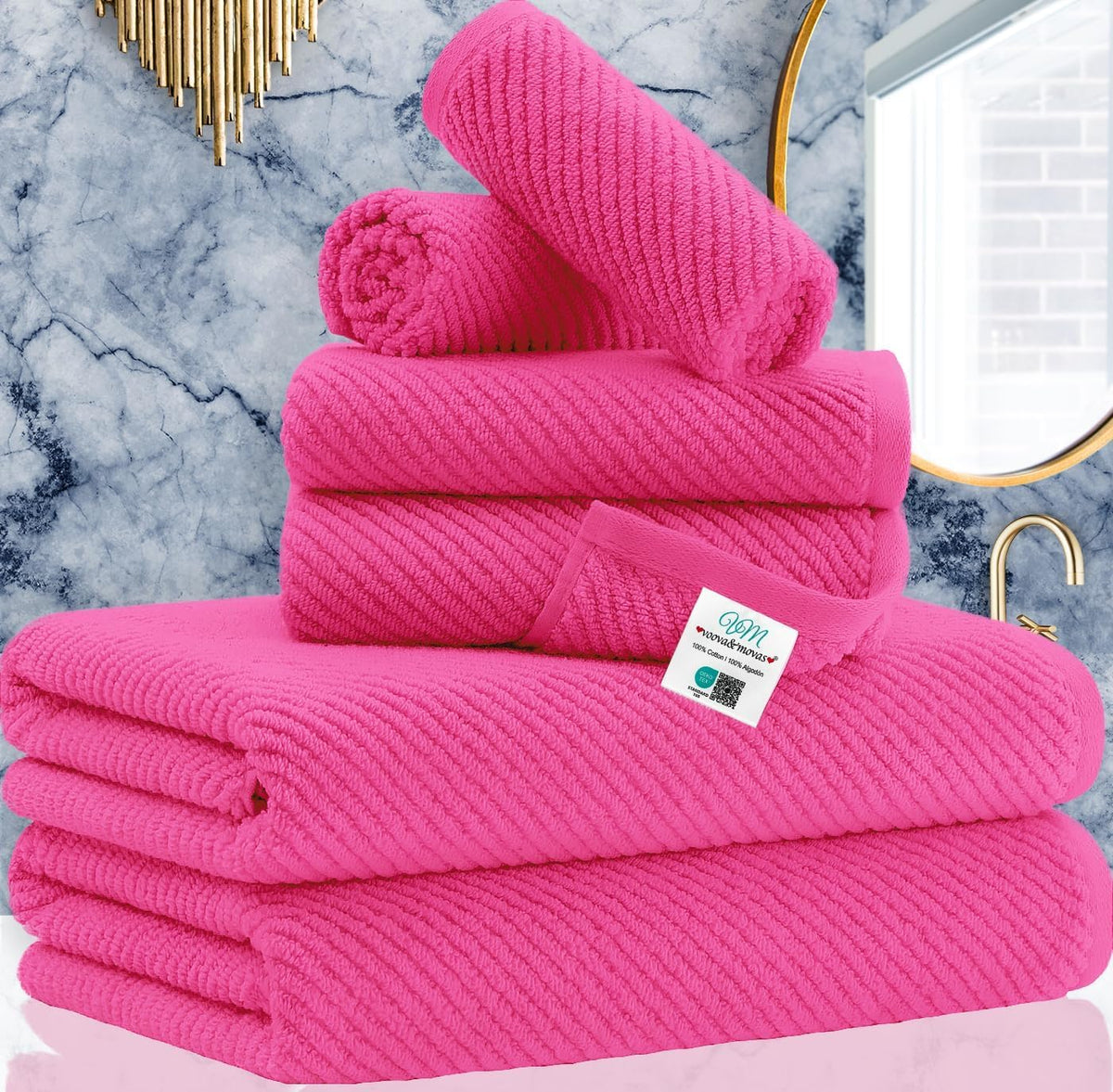 VOOVA & MOVAS 6PC Towel Set, 100% Cotton, Aqua Teal