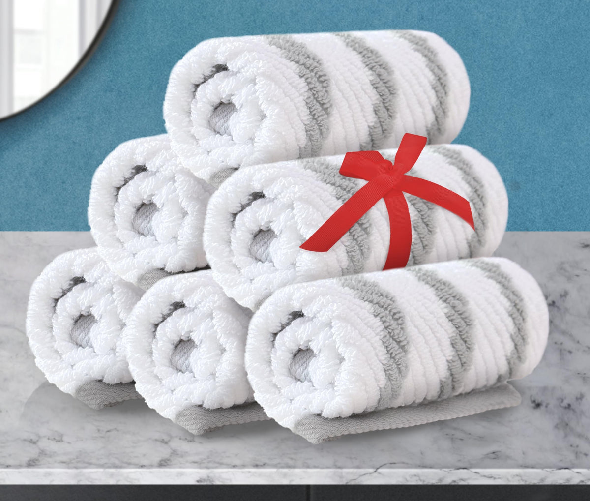 VOOVA & MOVAS 6PC Towel Set, 100% Cotton, Aqua Teal