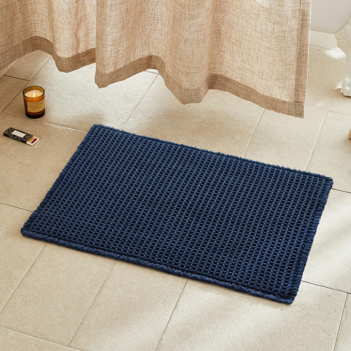 TYUU Waffle Bath Mat, Boho Bathroom Rugs Non Slip Washable, 30x20 Khaki