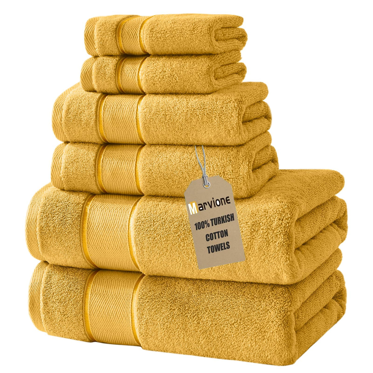 Marvione Bath Towels Set 6 Piece, 100% Turkish Cotton Luxury Towels