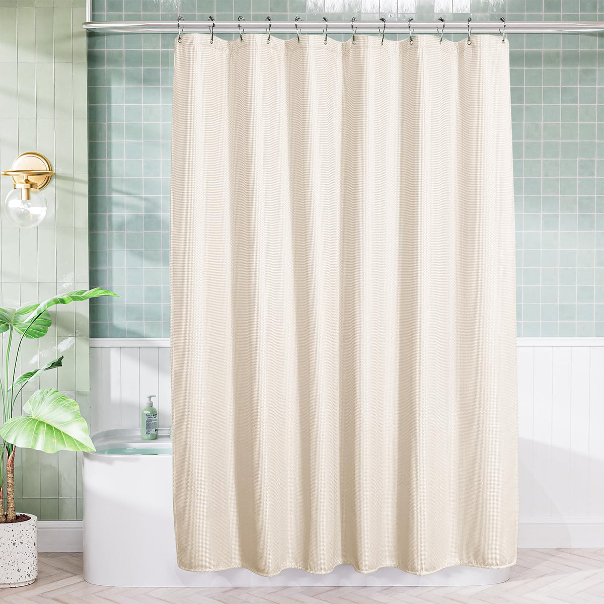 AmazerBath White Shower Curtain Fabric, Waffle Shower Curtains for Bathroom, Cloth Shower Curtain Heavy Duty, Thick Bathroom Shower Curtains Hotel Quality, Premium Polyester, 72x72 Inches
