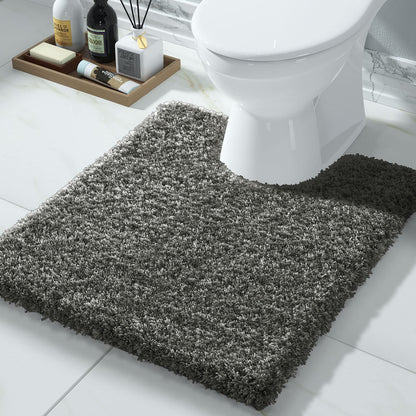 Yimobra Bathroom Rugs Non Slip Washable, Ultra Soft and Water Absorbent Bath Mats, Fluffy Shower Mat Outside, Plush Matts for Bathroom Floor/Sink, 24X17, Home Decor Accessories, Light Gray and White