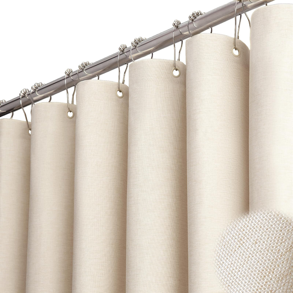 BTTN Beige Linen Textured Waterproof Cloth Shower Curtain Set, 72x72, Cream