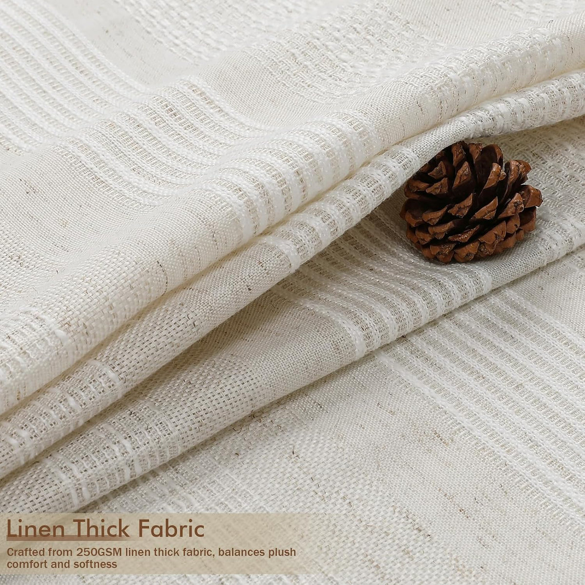 OVZME Natural Linen Shower Curtain for Bathroom, Boho Farmhouse Rustic Striped Shower Curtain with Tassel, Textured Heavy Duty Vintage Country Bathroom Curtain, 72Wx72L Inches