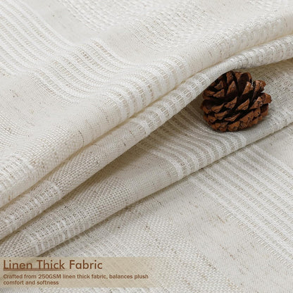 OVZME Natural Linen Shower Curtain for Bathroom, Boho Farmhouse Rustic Striped Shower Curtain with Tassel, Textured Heavy Duty Vintage Country Bathroom Curtain, 72Wx72L Inches