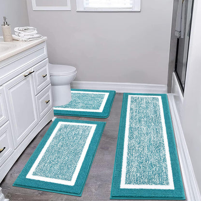 Pauwer Bathroom Rugs 3 Piece Set, Non Slip Washable Bath Mat, Dark Grey